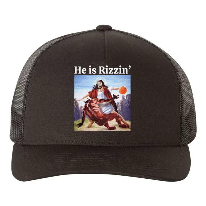 He Is Rizzin Jesus Is Rizzen Jesus Basketball Christian Yupoong Adult 5-Panel Trucker Hat