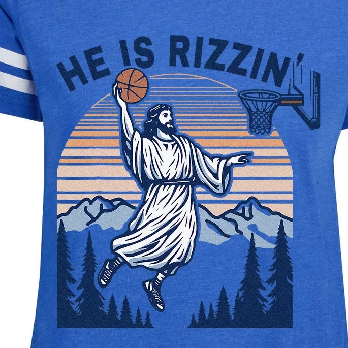 He Is Rizzin Funny Jesus Playing Basketball Meme Christian Enza Ladies Jersey Football T-Shirt