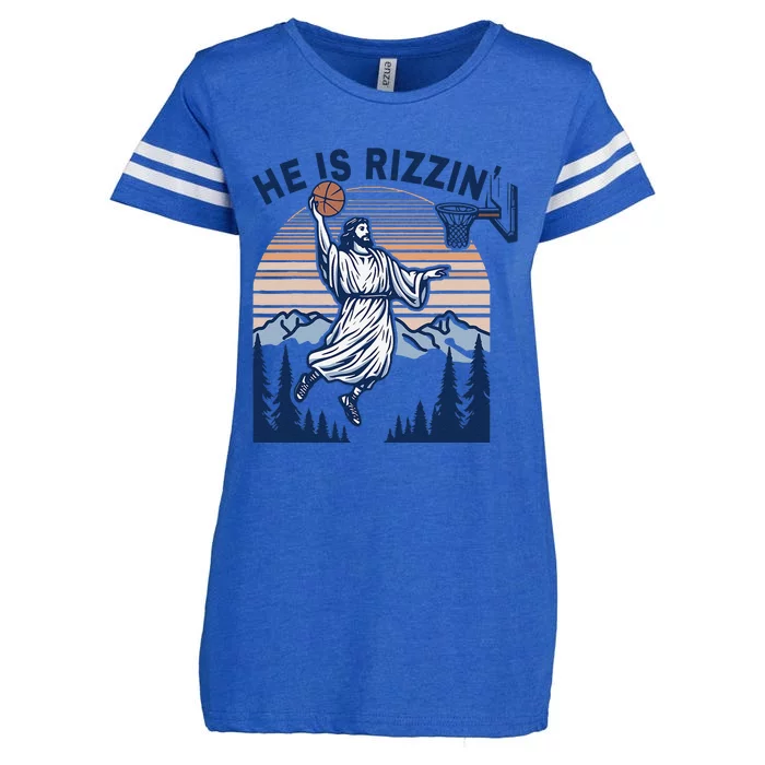 He Is Rizzin Funny Jesus Playing Basketball Meme Christian Enza Ladies Jersey Football T-Shirt