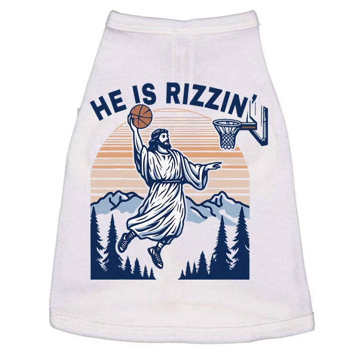 He Is Rizzin Funny Jesus Playing Basketball Meme Christian Doggie Tank