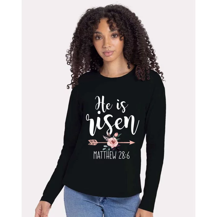 He Is Risen Floral Arrow Easter Christian Teen Gift Womens Cotton Relaxed Long Sleeve T-Shirt