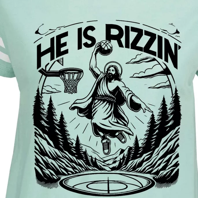 He Is Rizzin Funny Basketball Christian Religious Gift Enza Ladies Jersey Football T-Shirt