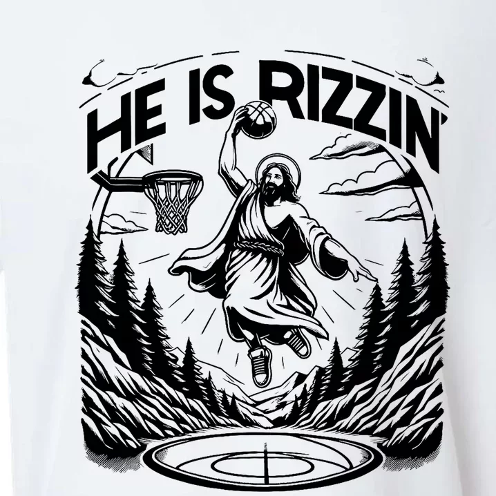 He Is Rizzin Funny Basketball Christian Religious Gift Sueded Cloud Jersey T-Shirt