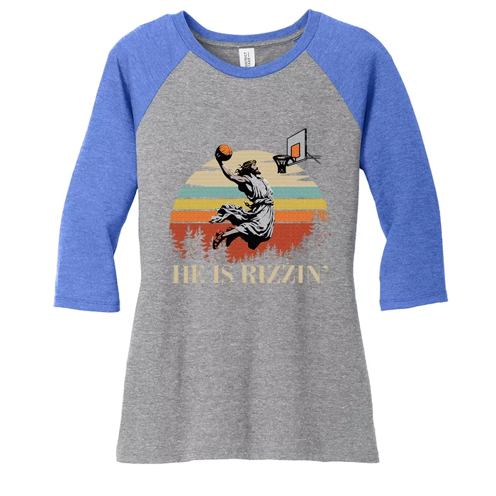 He Is Rizzin Jesus Playing Basketball Funny Easter Day Women's Tri-Blend 3/4-Sleeve Raglan Shirt