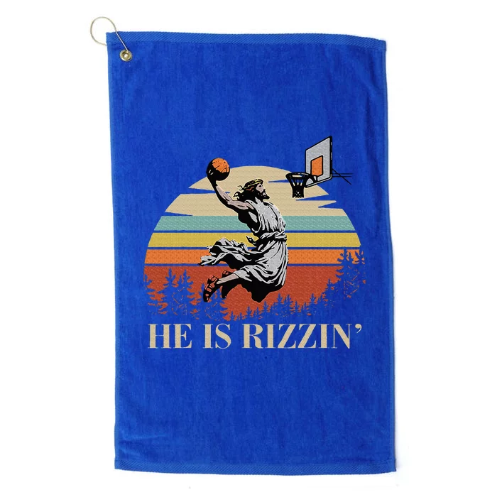 He Is Rizzin Jesus Playing Basketball Funny Easter Day Platinum Collection Golf Towel