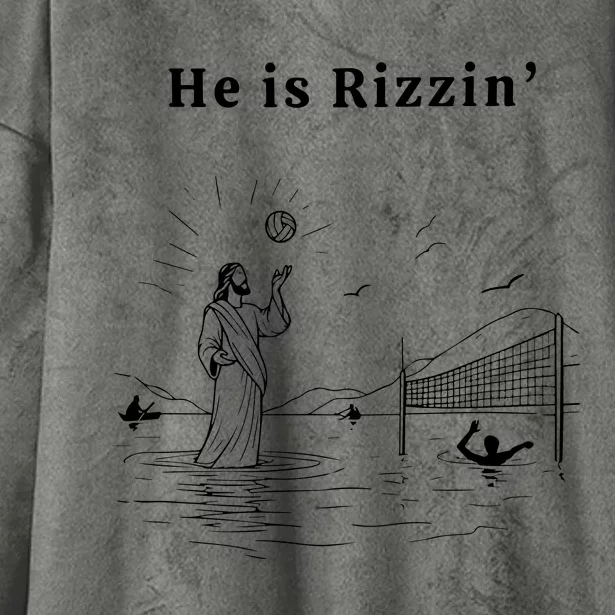 He Is Rizzin Jesus Playing Volleyball Funny Easter Hooded Wearable Blanket