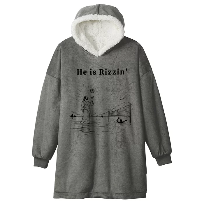 He Is Rizzin Jesus Playing Volleyball Funny Easter Hooded Wearable Blanket