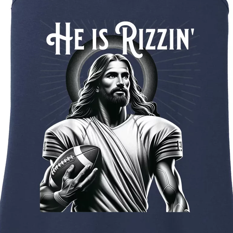 He Is Rizzin Funny Jesus Playing Football Ladies Essential Tank