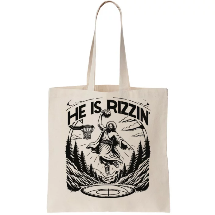 He Is Rizzin Funny Basketball Christian Religious Gift Tote Bag