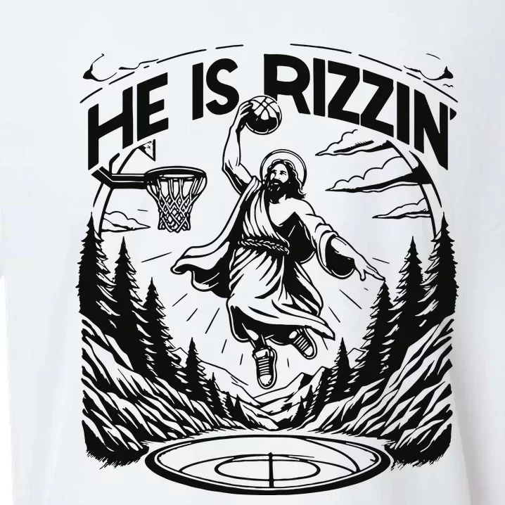 He Is Rizzin Funny Basketball Christian Religious Gift Sueded Cloud Jersey T-Shirt