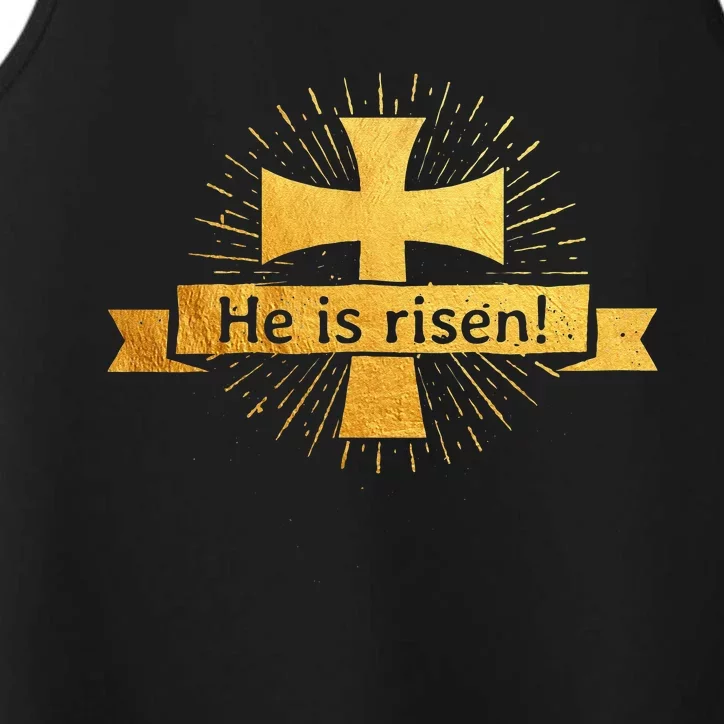 He Is Risen! Cross Easter Gift For Christians Cross Performance Tank