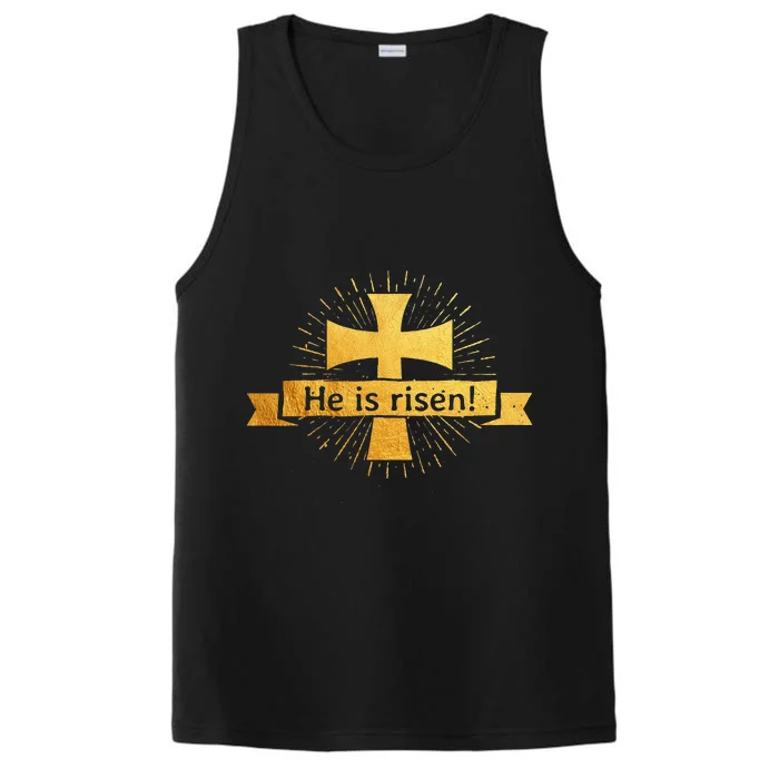 He Is Risen! Cross Easter Gift For Christians Cross Performance Tank