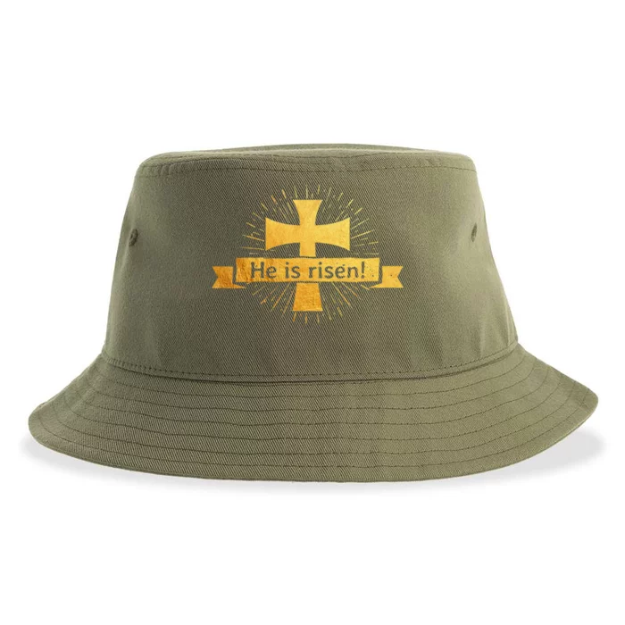 He Is Risen! Cross Easter Gift For Christians Cross Sustainable Bucket Hat