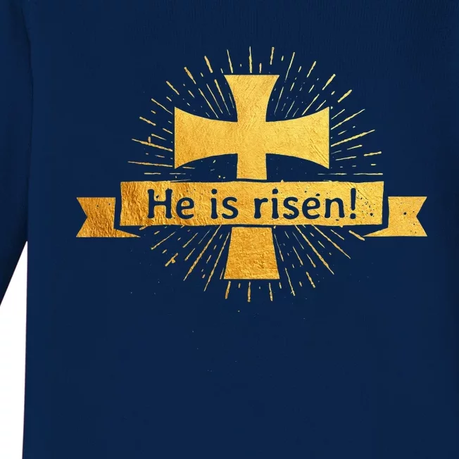 He Is Risen! Cross Easter Gift For Christians Cross Baby Long Sleeve Bodysuit