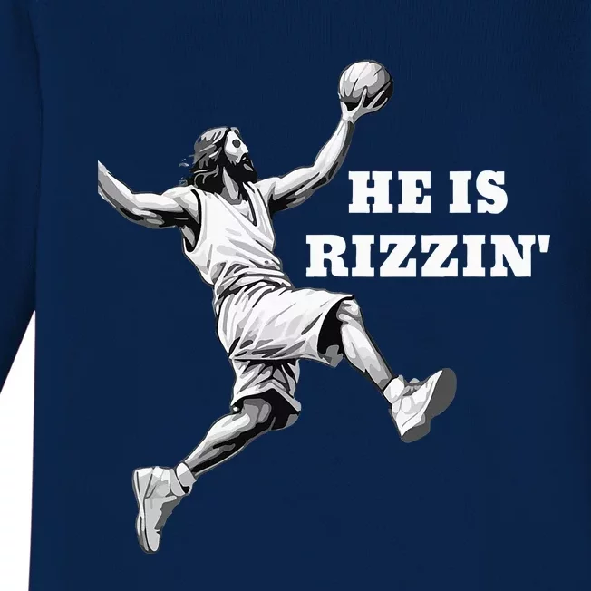 He Is Rizzin Jesus Playing Basketball Baby Long Sleeve Bodysuit