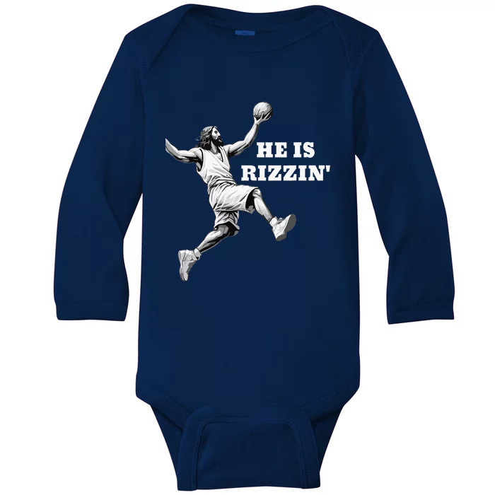 He Is Rizzin Jesus Playing Basketball Baby Long Sleeve Bodysuit