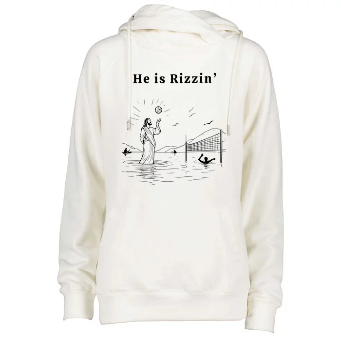 He Is Rizzin Jesus Volleyball Womens Funnel Neck Pullover Hood