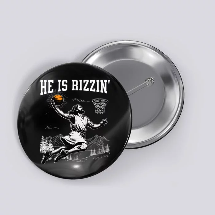 He Is Risen Rizzin Easter Jesus Christian Faith Basketball Button