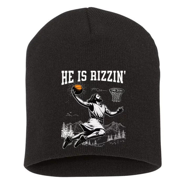 He Is Risen Rizzin Easter Jesus Christian Faith Basketball Short Acrylic Beanie