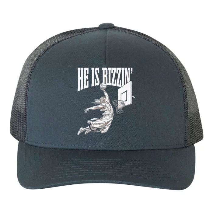 He Is Rizzin Basketball Jesus Dunk Memes Humor Yupoong Adult 5-Panel Trucker Hat