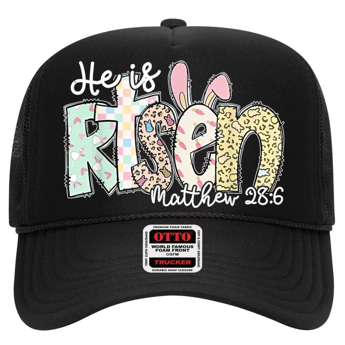 He Is Risen Easter Christian Family High Crown Mesh Trucker Hat