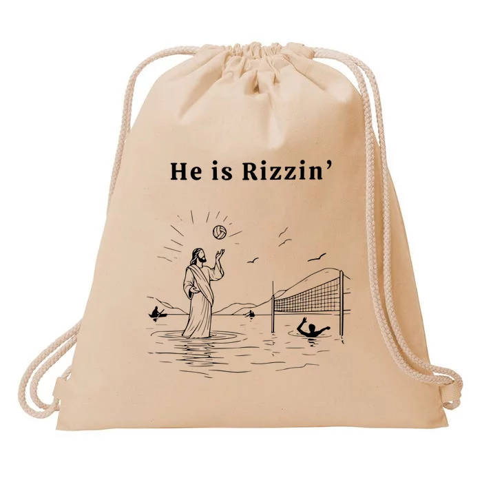 He Is Rizzin Jesus Playing Volleyball Drawstring Bag