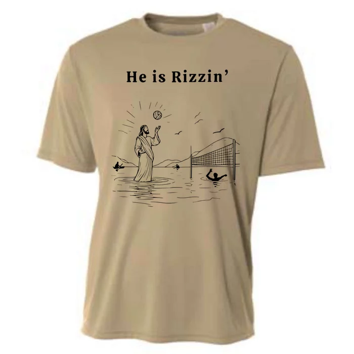 He Is Rizzin Jesus Playing Volleyball Cooling Performance Crew T-Shirt