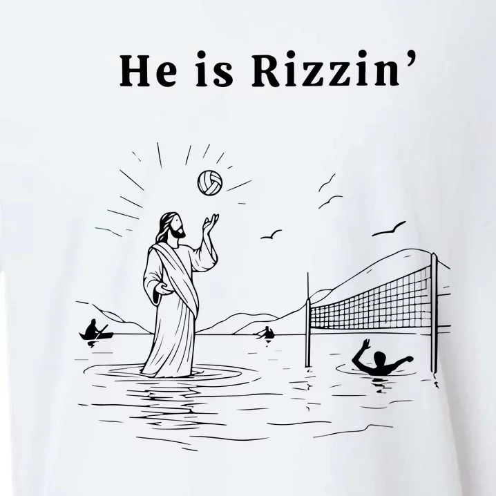 He Is Rizzin Jesus Playing Volleyball Sueded Cloud Jersey T-Shirt