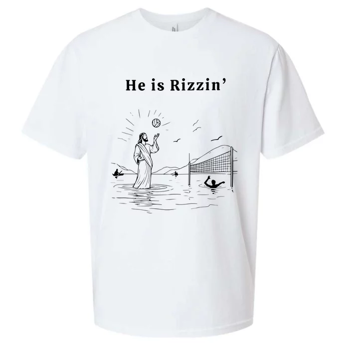 He Is Rizzin Jesus Playing Volleyball Sueded Cloud Jersey T-Shirt