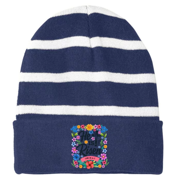 He Is Risen Spring Floral Easter Day Striped Beanie with Solid Band