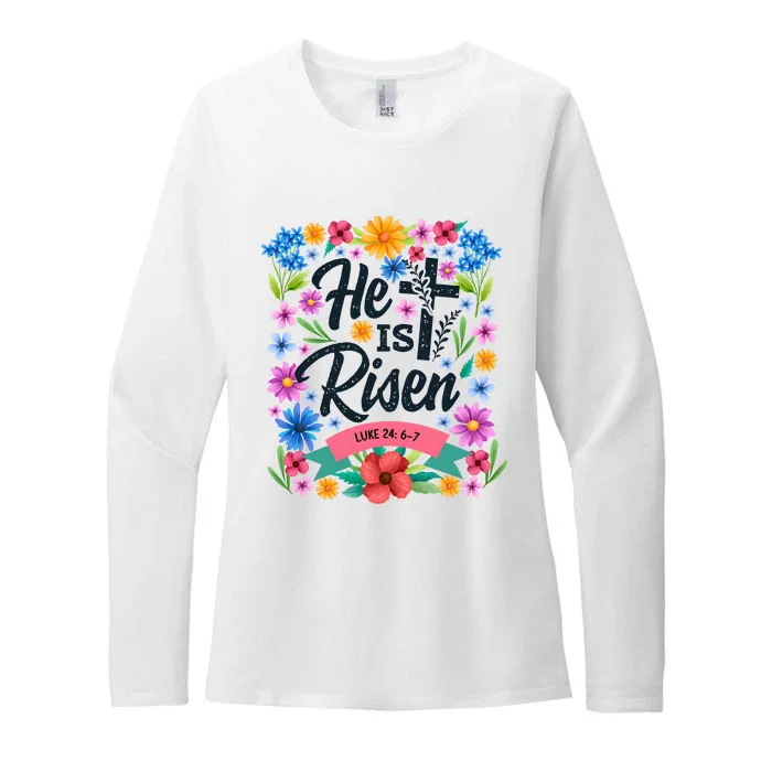 He Is Risen Spring Floral Easter Day Womens CVC Long Sleeve Shirt