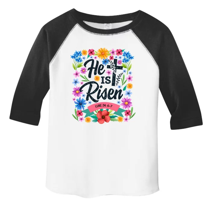 He Is Risen Spring Floral Easter Day Toddler Fine Jersey T-Shirt