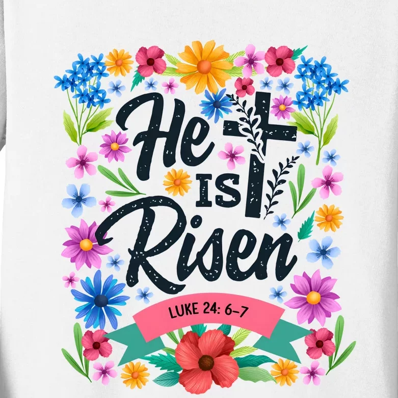 He Is Risen Spring Floral Easter Day Kids Long Sleeve Shirt