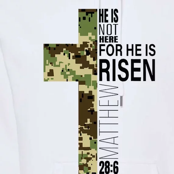 He Is Risen Christian Easter Verse Green Camo Cross Premium Hoodie