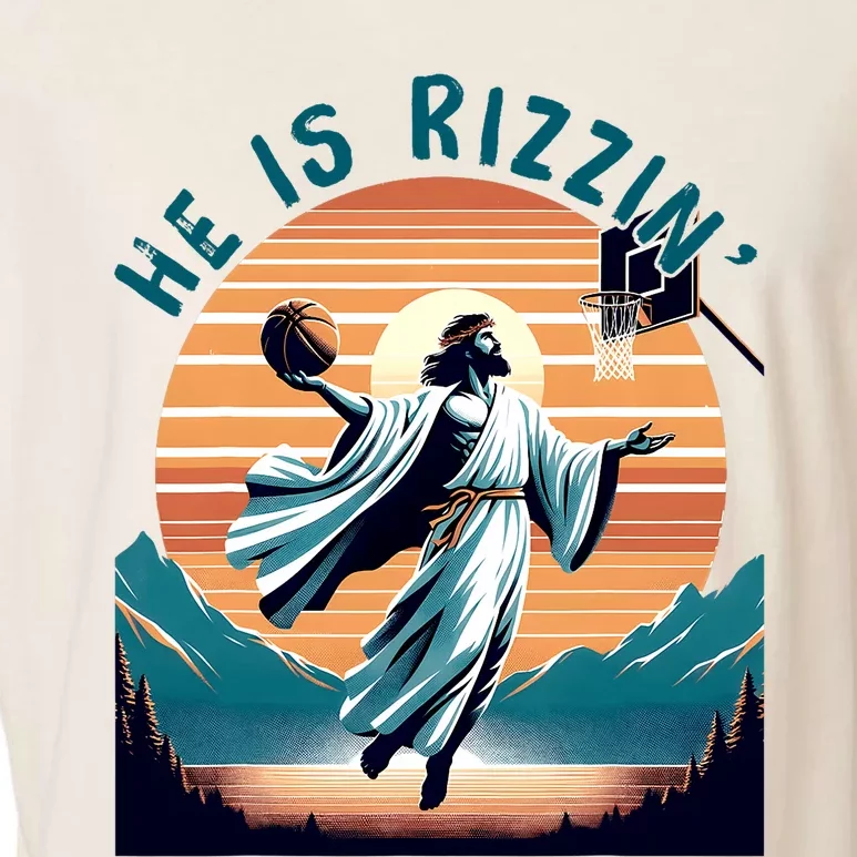 He Is Rizzin Basketball Jesus Retro Easter Christian Garment-Dyed Women's Muscle Tee