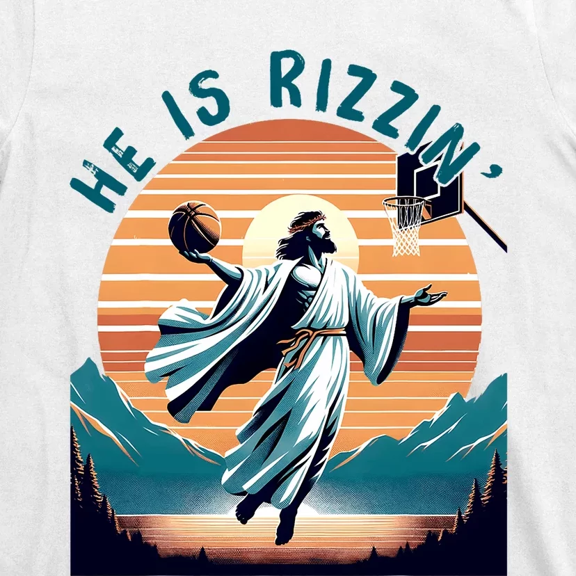 He Is Rizzin Basketball Jesus Retro Easter Christian T-Shirt