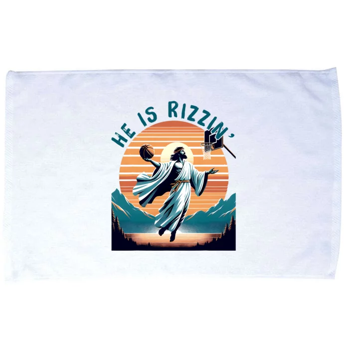 He Is Rizzin Basketball Jesus Retro Easter Christian Microfiber Hand Towel