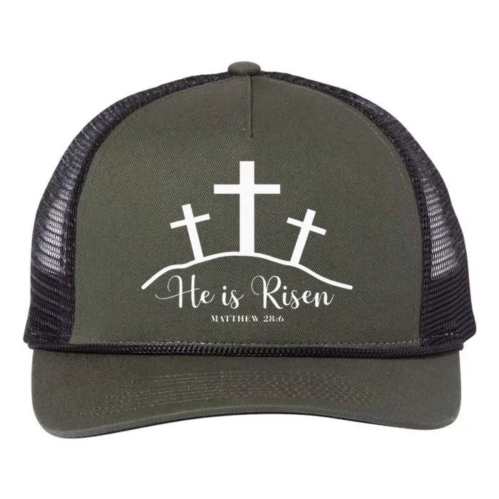 He Is Risen Easter Day Jesus Cross Religious Christian Bible Retro Rope Trucker Hat Cap