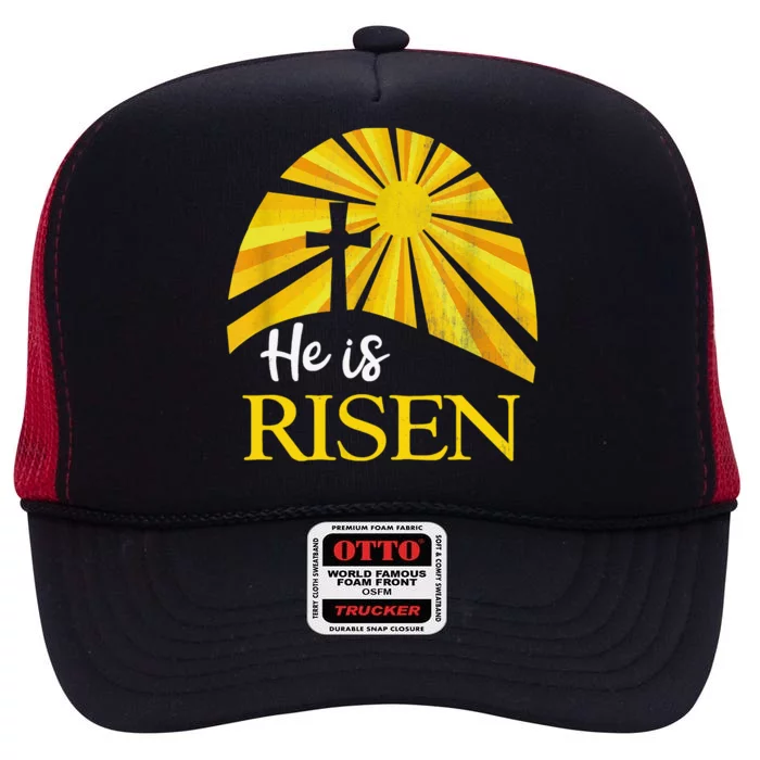 He Is Risen Religious Easter Jesus Christian High Crown Mesh Trucker Hat