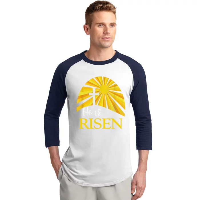 He Is Risen Religious Easter Jesus Christian Baseball Sleeve Shirt