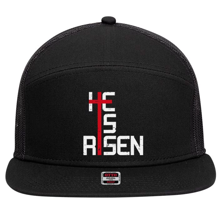 He Is Risen Cross Jesus Easter Christian Religious Trending Design 7 Panel Mesh Trucker Snapback Hat