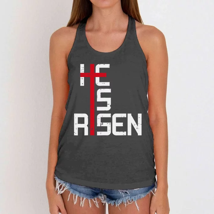 He Is Risen Cross Jesus Easter Christian Religious Trending Design Women's Knotted Racerback Tank