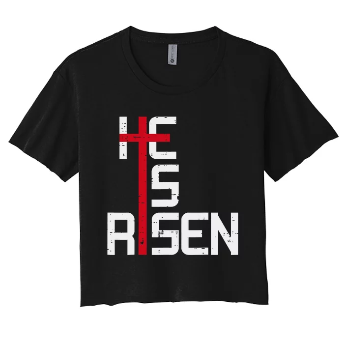 He Is Risen Cross Jesus Easter Christian Religious Trending Design Women's Crop Top Tee