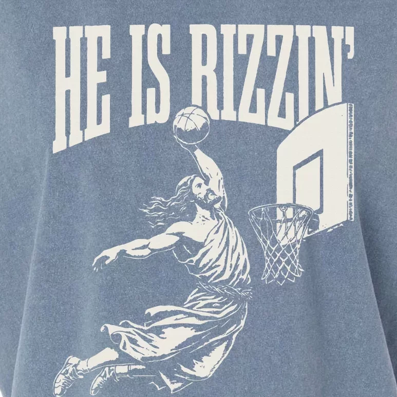 He Is Rizzin Jesus Playing Basketball Garment-Dyed Women's Muscle Tee