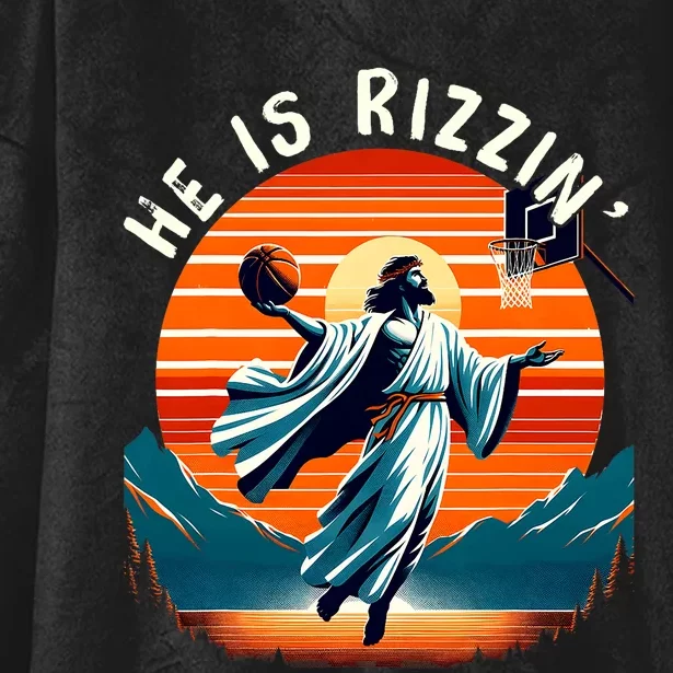 He Is Rizzin Basketball Jesus Retro Easter Christian Trendy Design Hooded Wearable Blanket