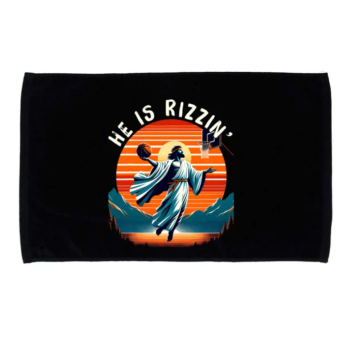 He Is Rizzin Basketball Jesus Retro Easter Christian Trendy Design Microfiber Hand Towel