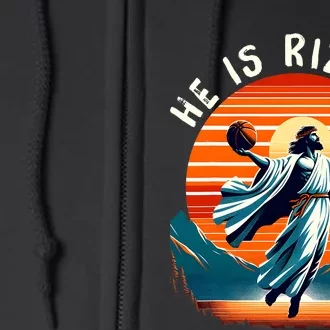 He Is Rizzin Basketball Jesus Retro Easter Christian Trendy Design Full Zip Hoodie