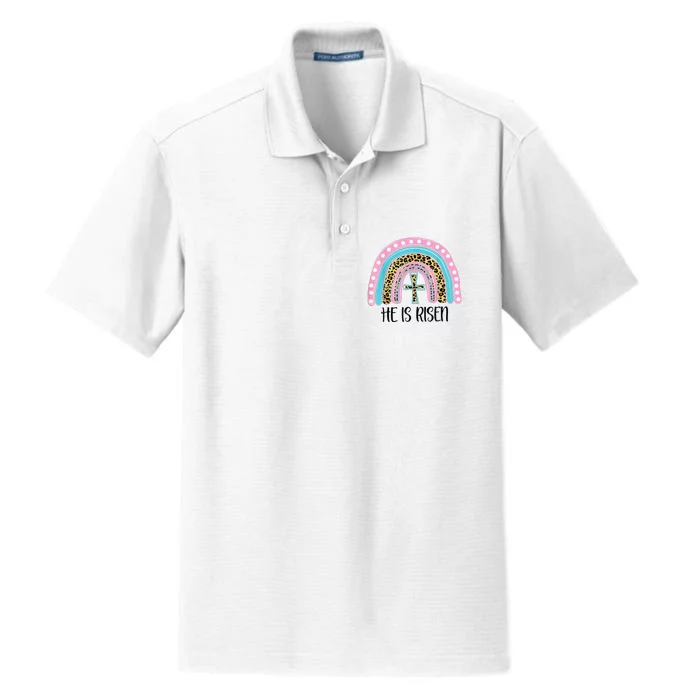 He Is Risen Bible Jesus Resurrection Rainbow Easter Dry Zone Grid Performance Polo