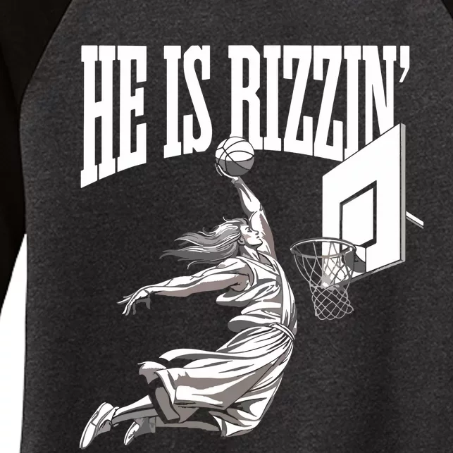 He Is Rizzin Basketball Jesus Dunk Memes Humor Women's Tri-Blend 3/4-Sleeve Raglan Shirt