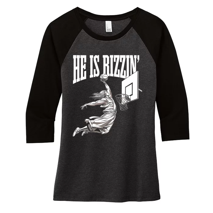 He Is Rizzin Basketball Jesus Dunk Memes Humor Women's Tri-Blend 3/4-Sleeve Raglan Shirt